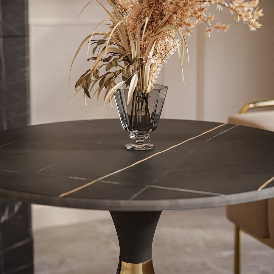 Okrągła ława CALYPSO czarny marmur złoty chrom