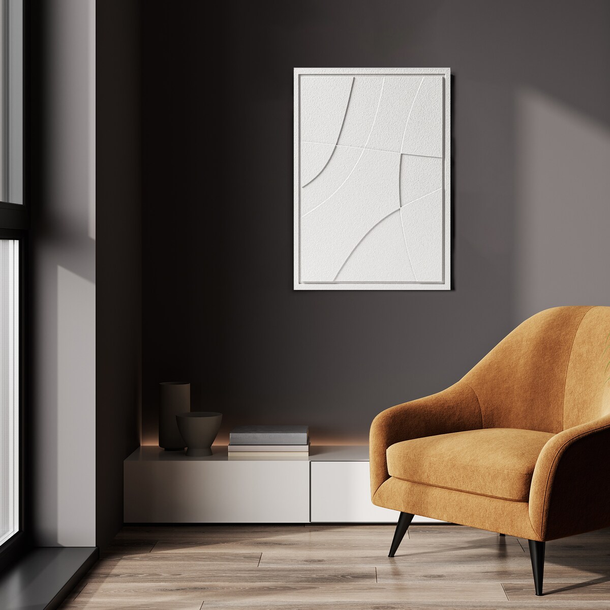 Obraz 3D 35x50cm Abstract II – Dekoracja Ścienna z Tynku Naturalnego, Bianco Minimalistyczny Relief