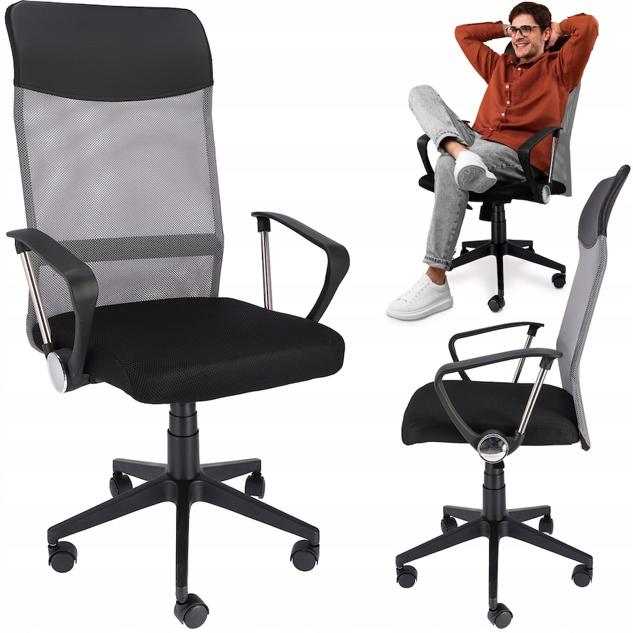 Fotel Krzesło Do Biurka Biura Zoom Ekoskóra Szara