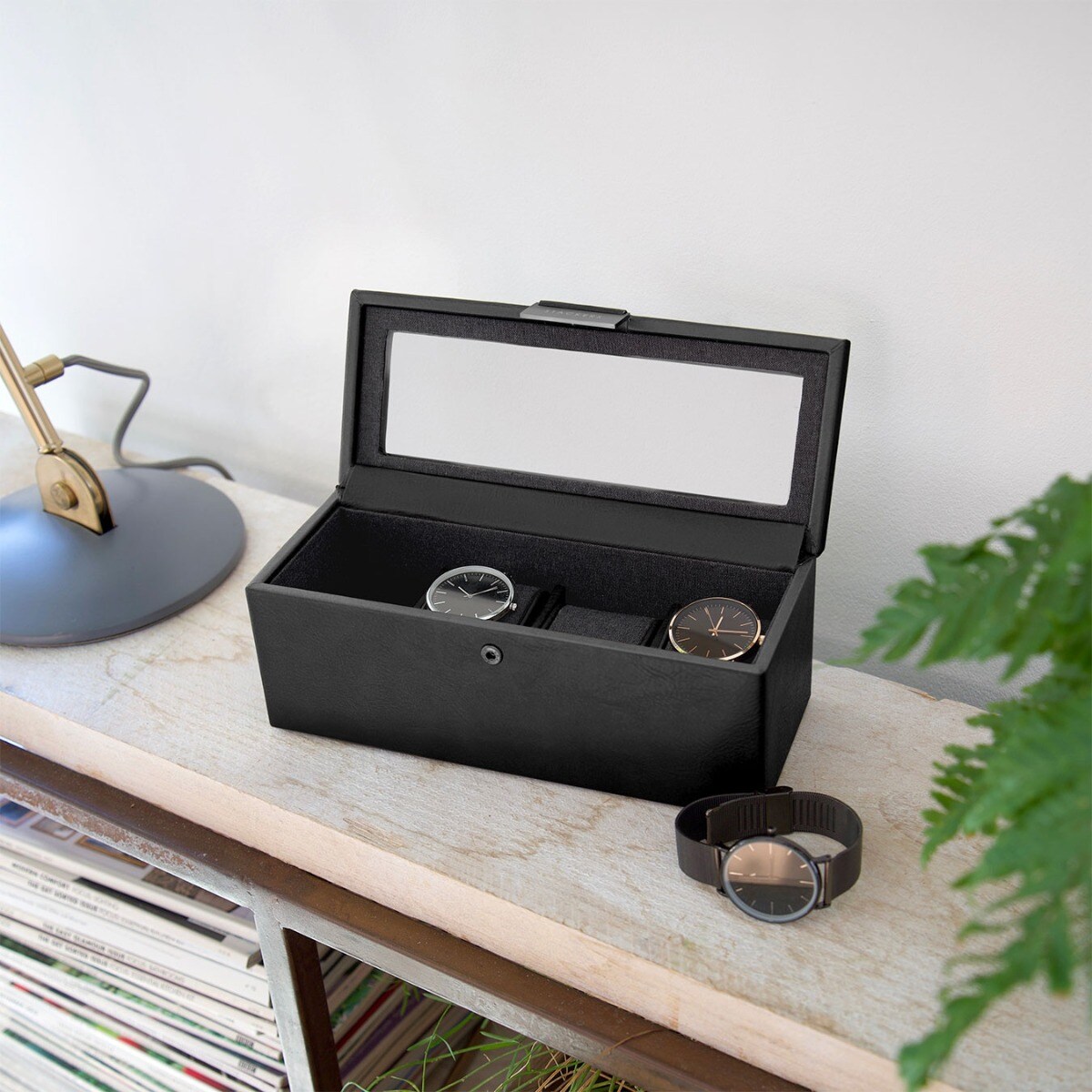 Pudełko na zegarki Stackers czterokomorowe czarne