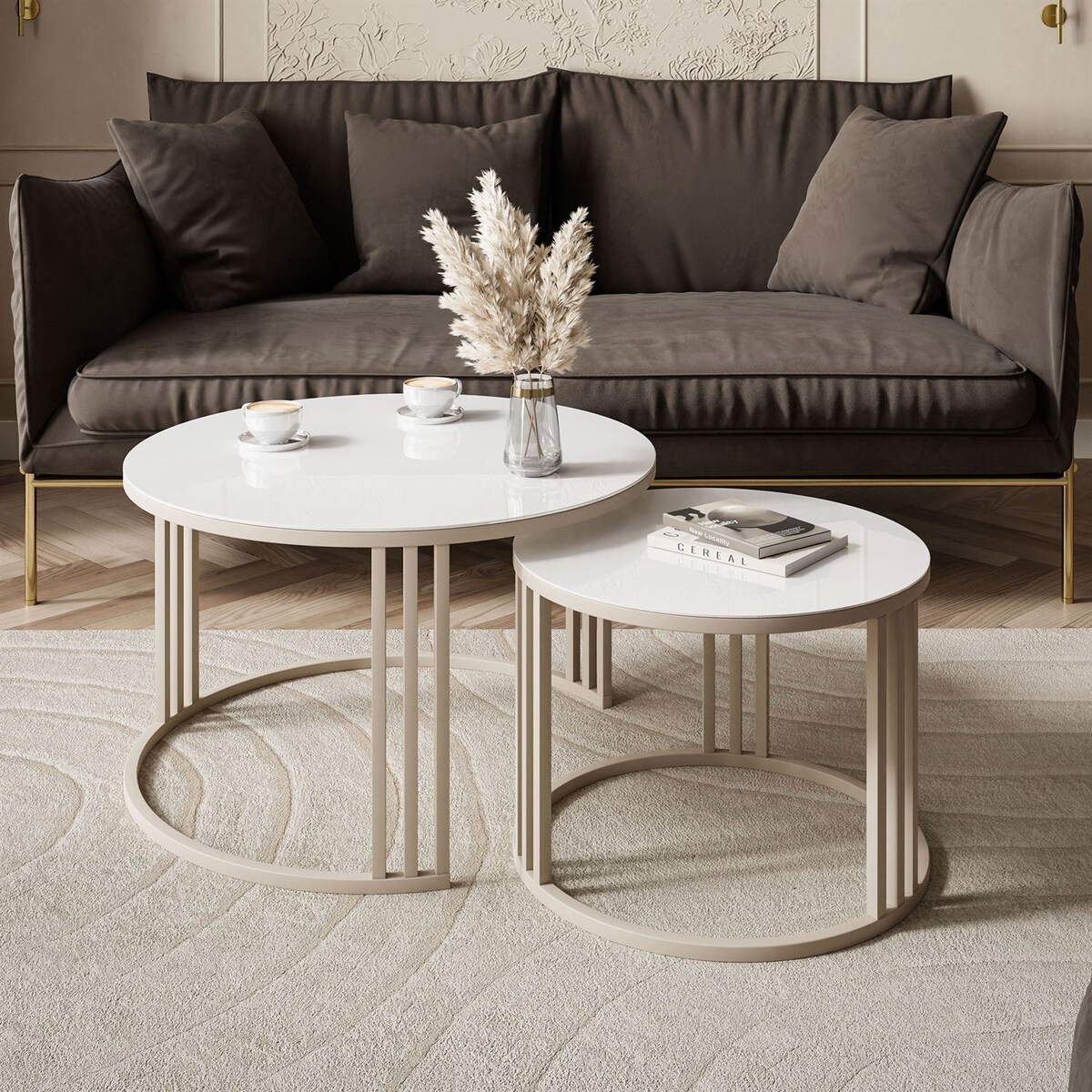 Stolik kawowy LORI 2w1 KASZMIR ze szklanym blatem, białe szkło