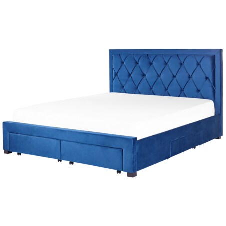 Łóżko z szufladami welurowe 180 x 200 cm niebieskie LIEVIN