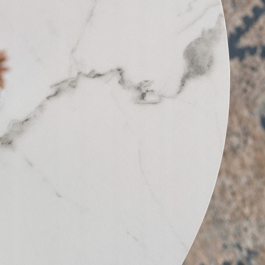 Stolik Kawowy Okrągły Ława Okrągła CLIFF Biały Marmur Złoty Glamour