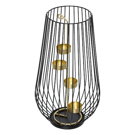 Metalowy świecznik ze złotym detalem, tealight, 45 cm