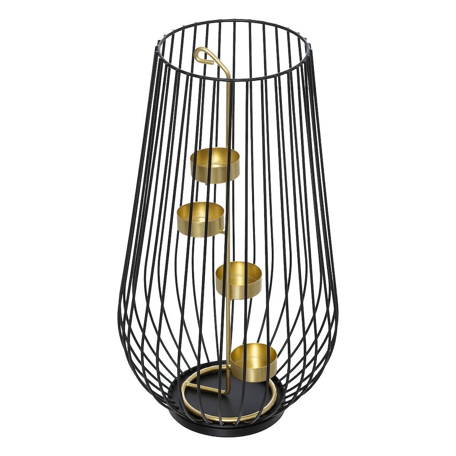 Metalowy świecznik ze złotym detalem, tealight, 45 cm