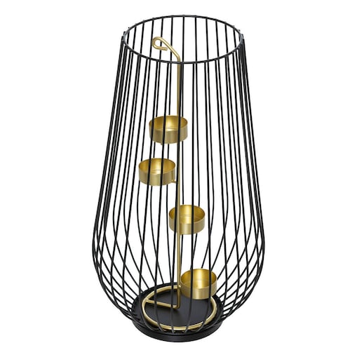 Metalowy świecznik ze złotym detalem, tealight, 45 cm