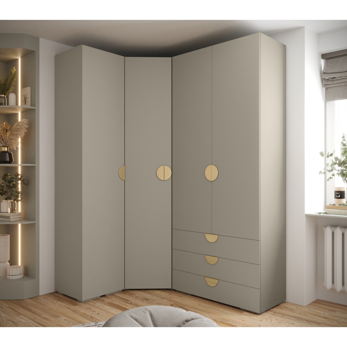 Garderoba wysoka do przedpokoju INOVA 4 Z6 kaszmir+złoty