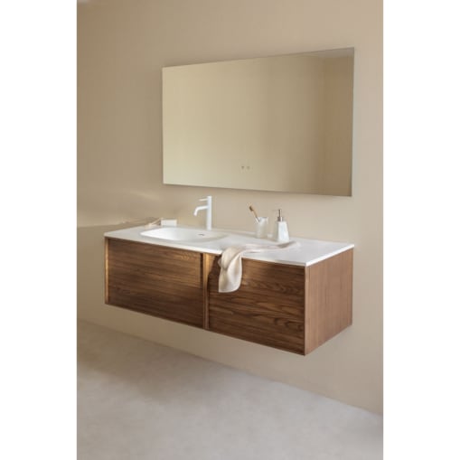 Drewniana komoda łazienkowa ze zintegrowaną umywalką Solea