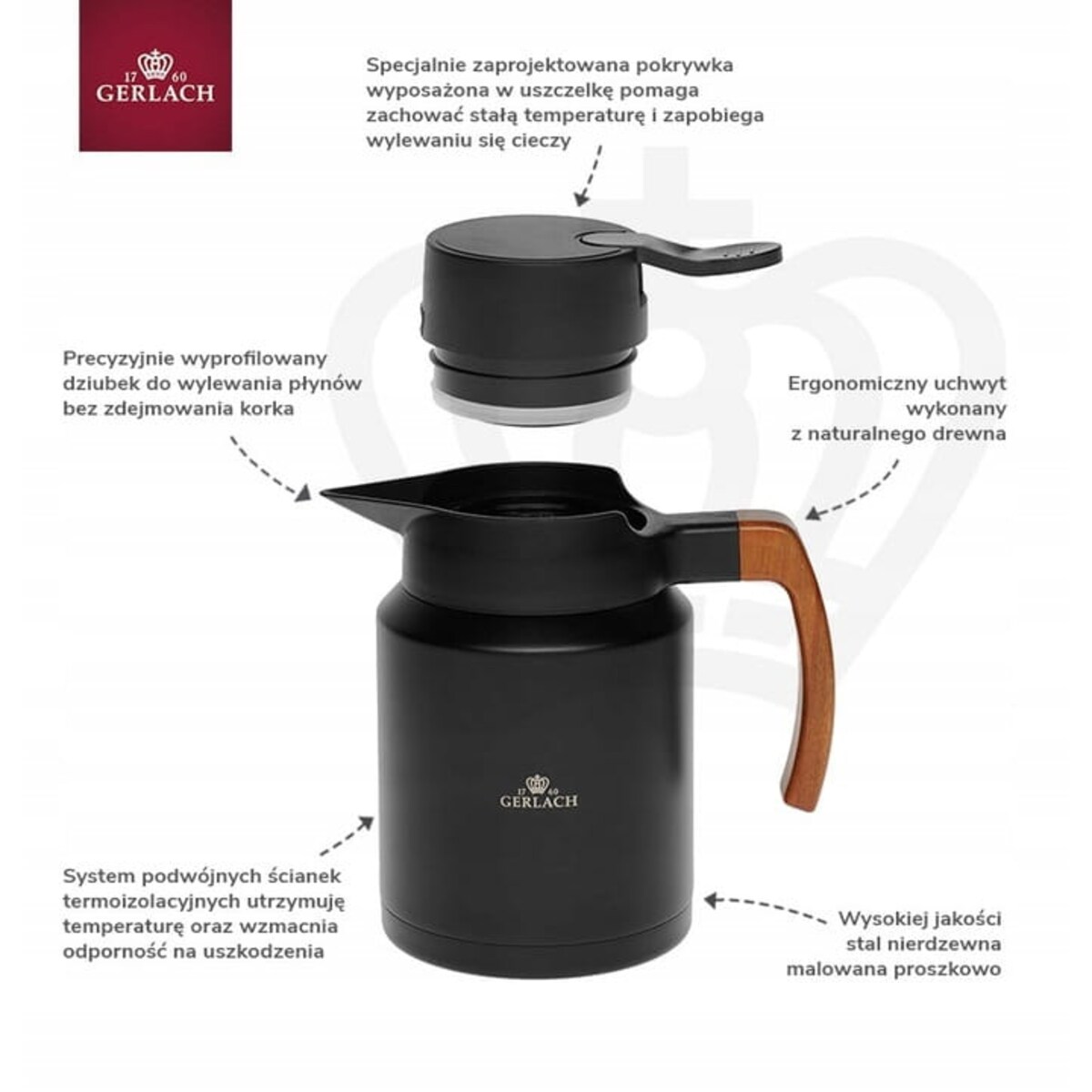 Dzbanek Termiczny 1,2 l Natur Gerlach na Ciepłe i Zimne Napoje Stalowy