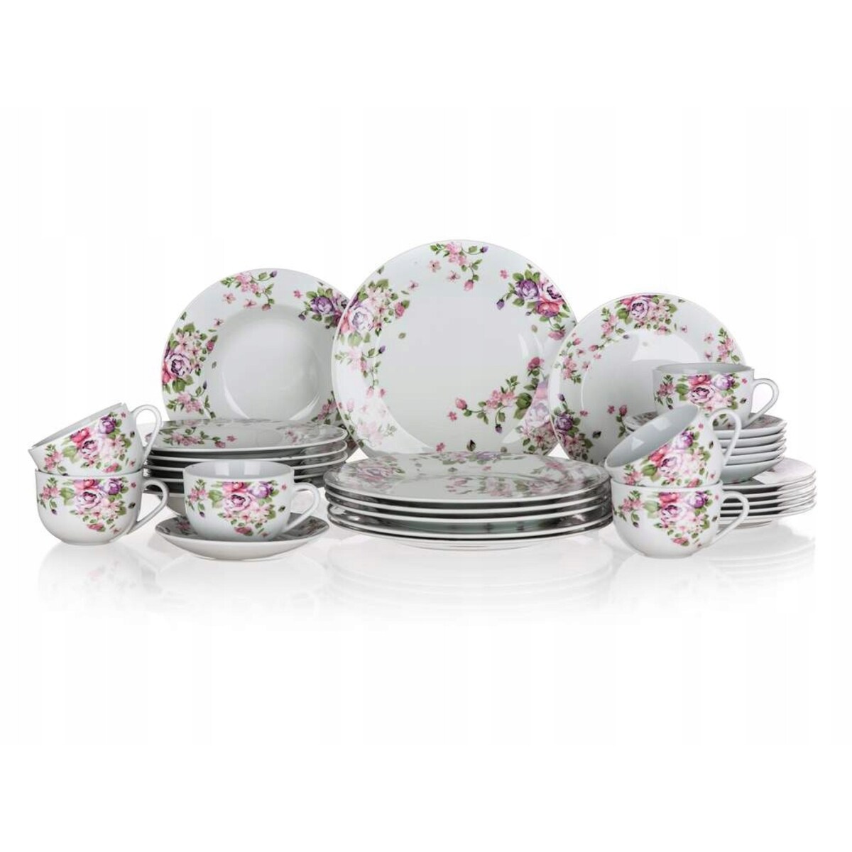 TALERZEKOMPLET OBIADOWY W KWIATY gotowy prezent 30 elem talerze jadalni box