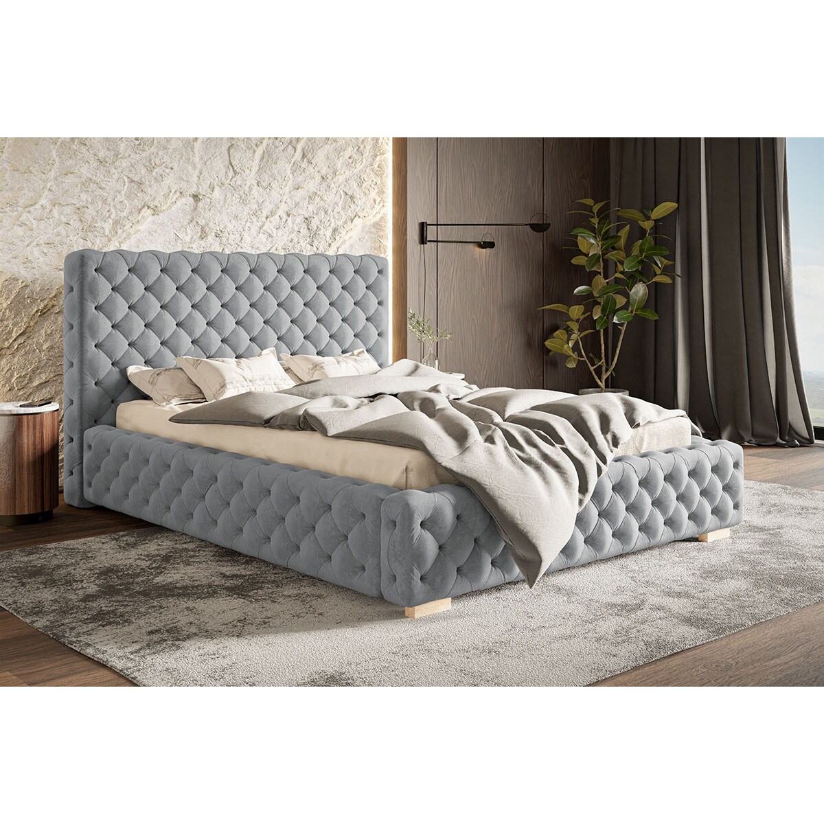 Łóżko pikowane do sypialni BEN 15 140x200 z pojemnikiem - szare