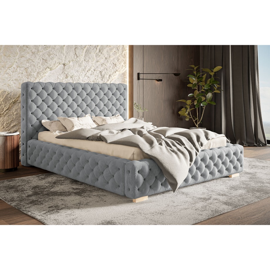 Łóżko pikowane do sypialni BEN 15 140x200 z pojemnikiem - szare