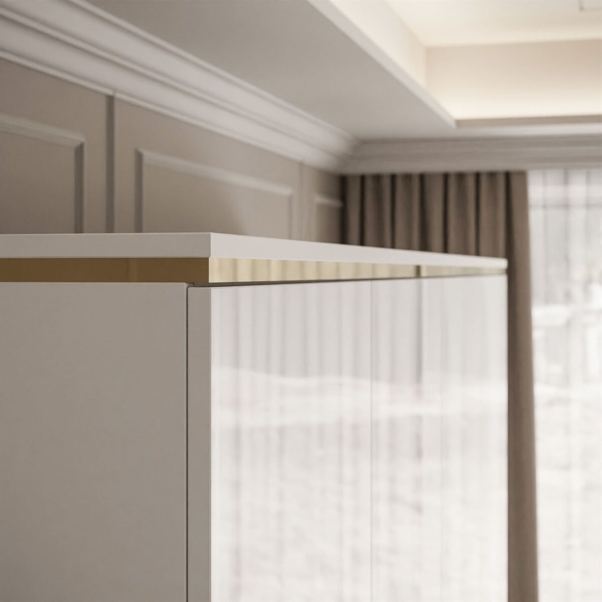 Szafa uchylna AURORA 4D w białym połysku złoty uchwyt