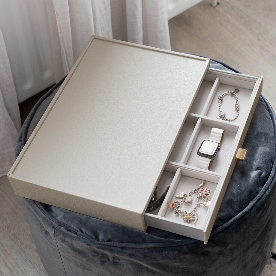 Szkatułka na biżuterię Stackers 9 komorowa supersize jasnobeżowa z szufladą