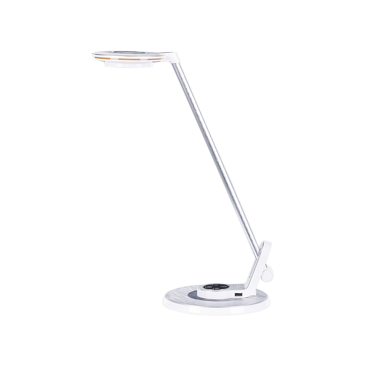 Lampa biurkowa LED z portem USB metalowa srebrno-biała CORVUS