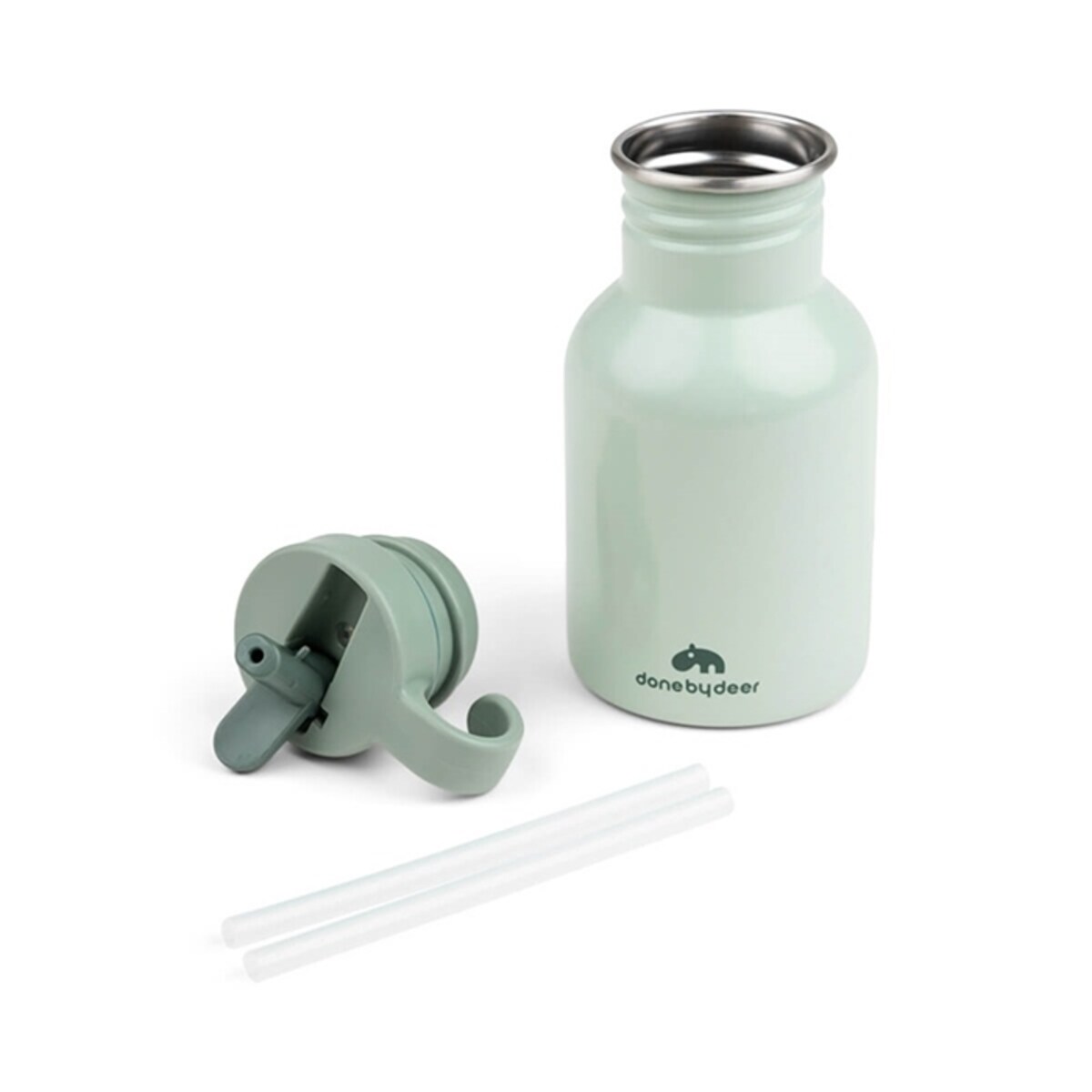Done by Deer Butelka Metalowa ze Słomką dla Dziecka Croco Green