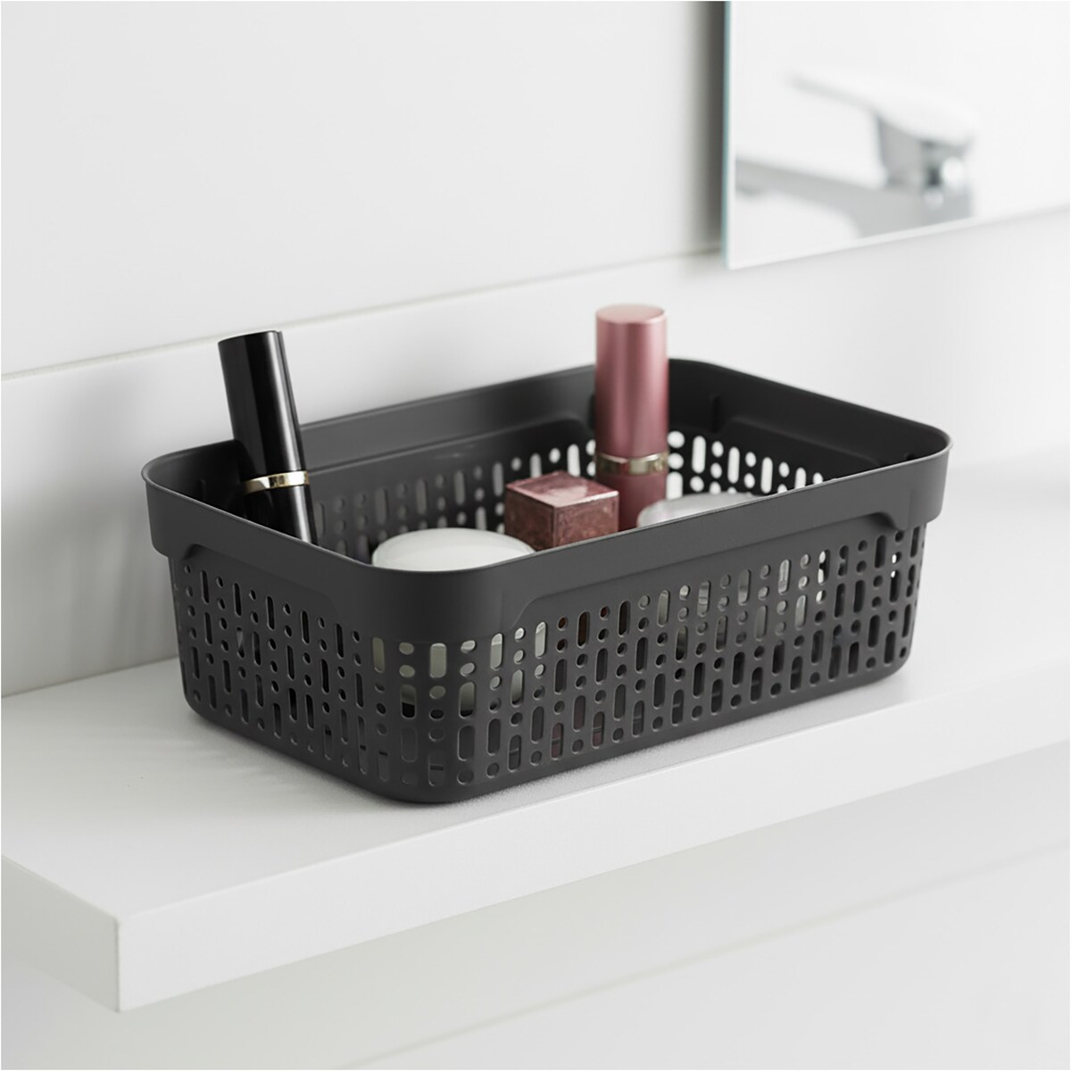 Koszyk Ażurowy Koszyczek XS Plastikowy Na Kosmetyki Do Łazienki Pudełko Pojemnik Do Szuflady Czarny