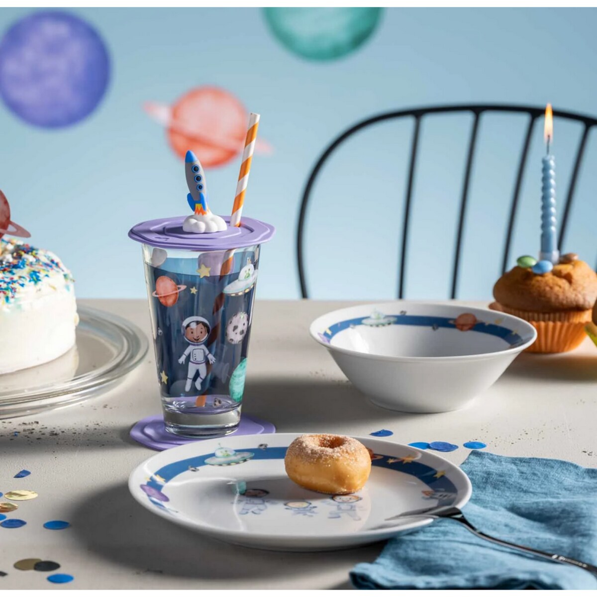 Szklanka z pokrywą i spodkiem 300ml kosmos BAMBINI AVVENTURA - Leonardo