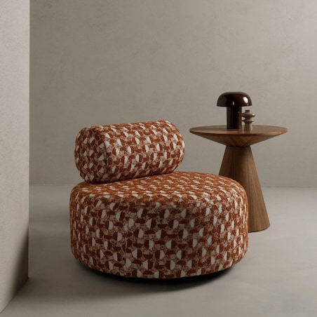 Fotel obrotowy 70x88x88 cm ORVIETTA bouclé z geometrycznym wzorem