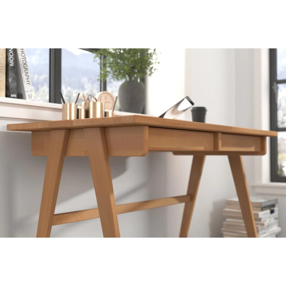 Drewniane bukowe biurko / toaletka z szufladami Visby EDDA / kolor naturalny