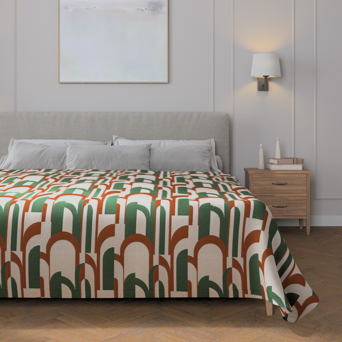 Pled narzuta 220x260cm 220x260 zielono-czerwony wzory na kremowym tle