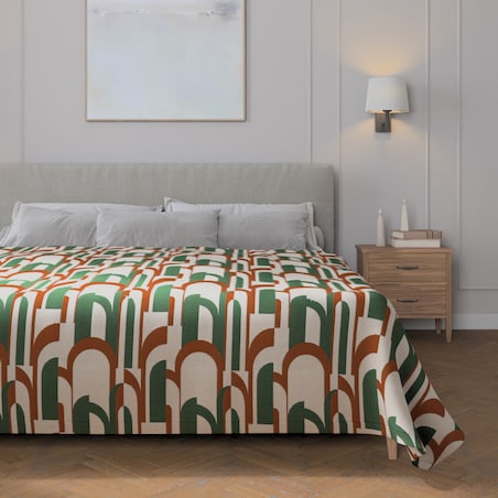 Pled narzuta 220x260cm 220x260 zielono-czerwony wzory na kremowym tle