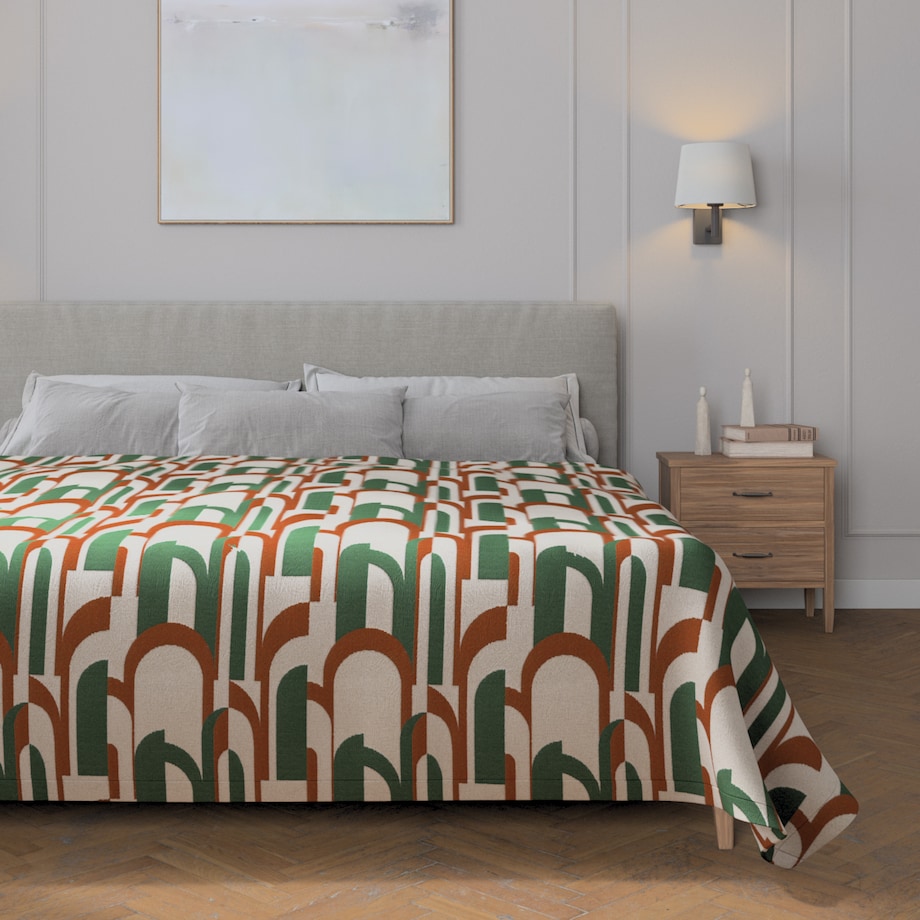 Pled narzuta 220x260cm 220x260 zielono-czerwony wzory na kremowym tle