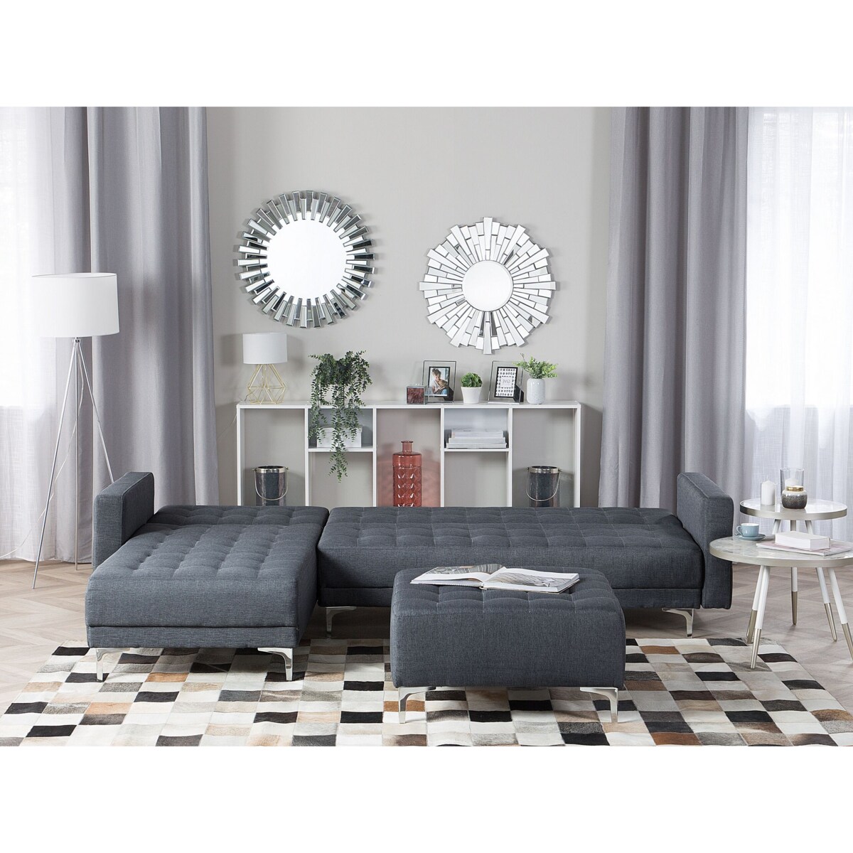 Narożnik rozkładany 4-osobowy z otomaną prawostronny ciemnoszary ABERDEEN