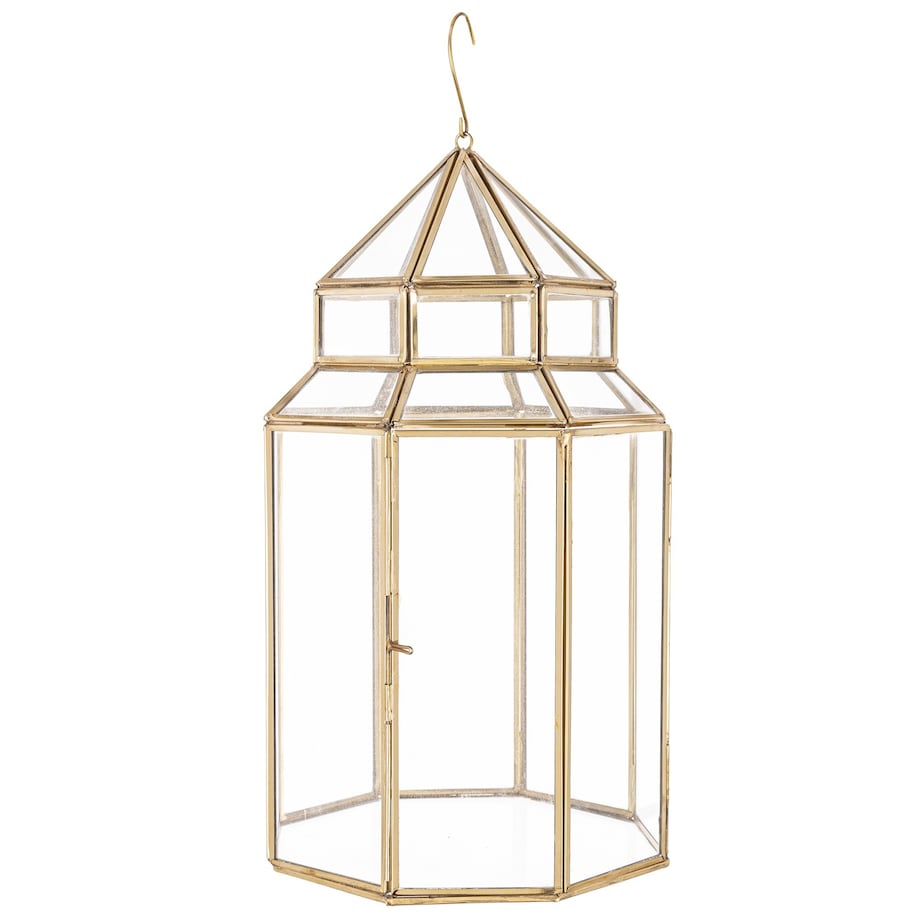 Lampion złoty ze szkłem wiszący 40 cm