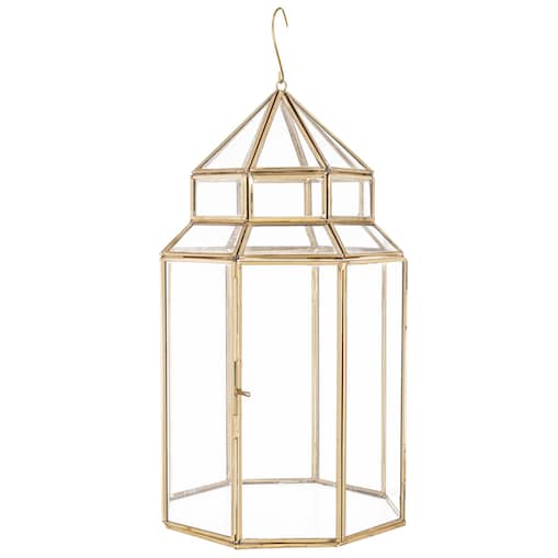 Lampion złoty ze szkłem wiszący 40 cm