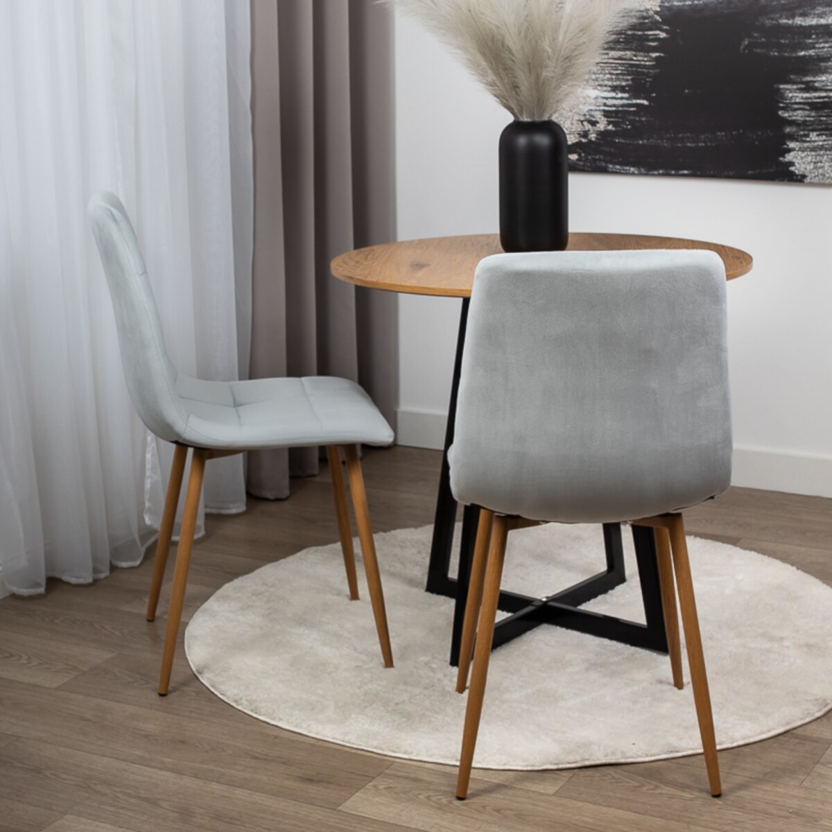 Krzesło tapicerowane do salonu szare welurowe pikowane