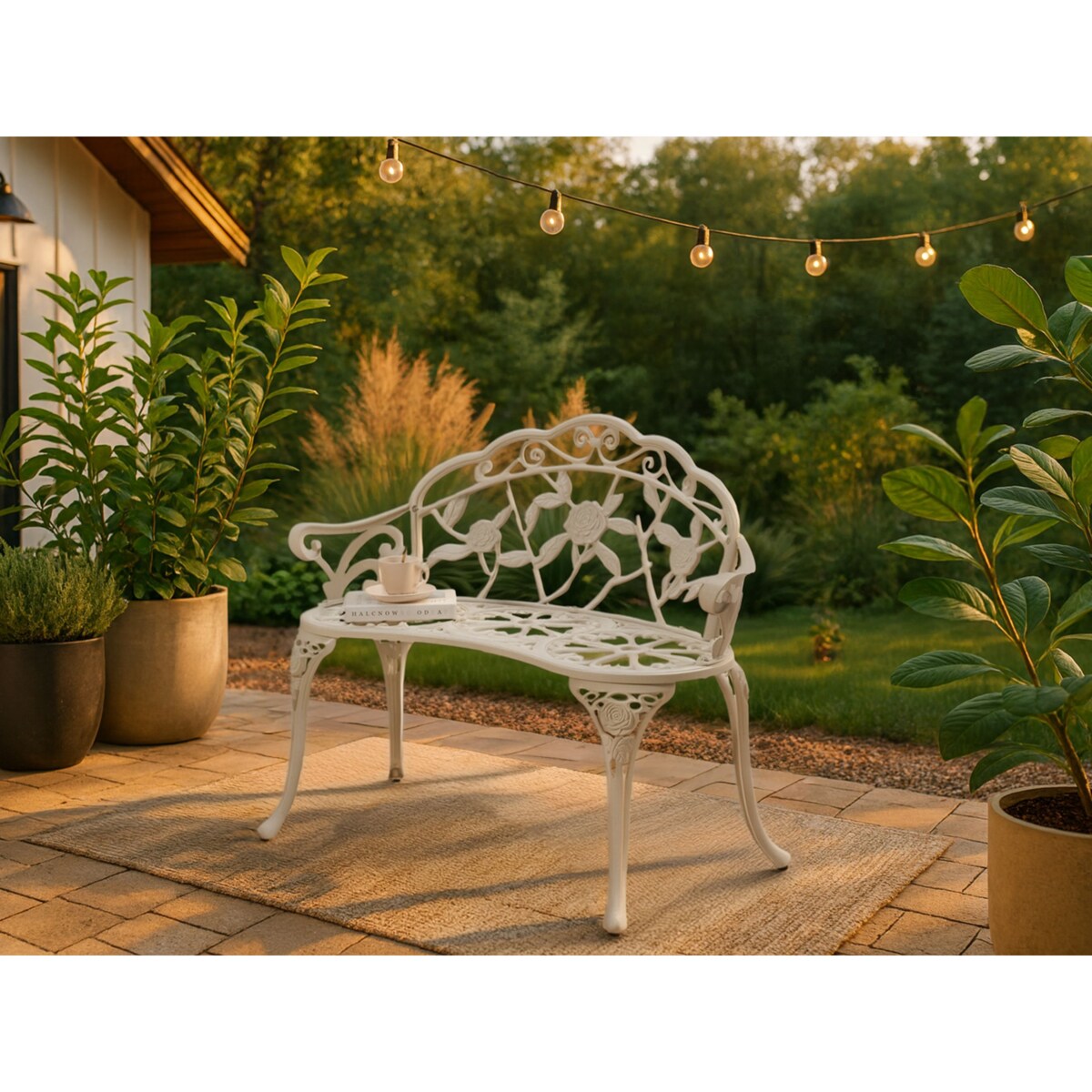 Ławka ogrodowa PIURA 88 cm Metal Biały