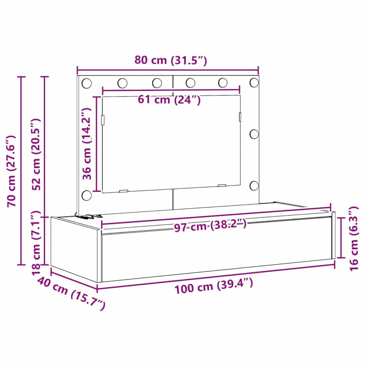 vidaXL Toaletka Biały 100 x 40 x 70 cm Materiał drewnopochodny
