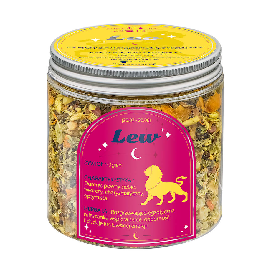 Herbata Zodiakalna LEW - herbaciany susz napar ziołowa mieszanka na astrologiczny prezent upominek podarunek dla osoby ze znakiem zodiaku LWA