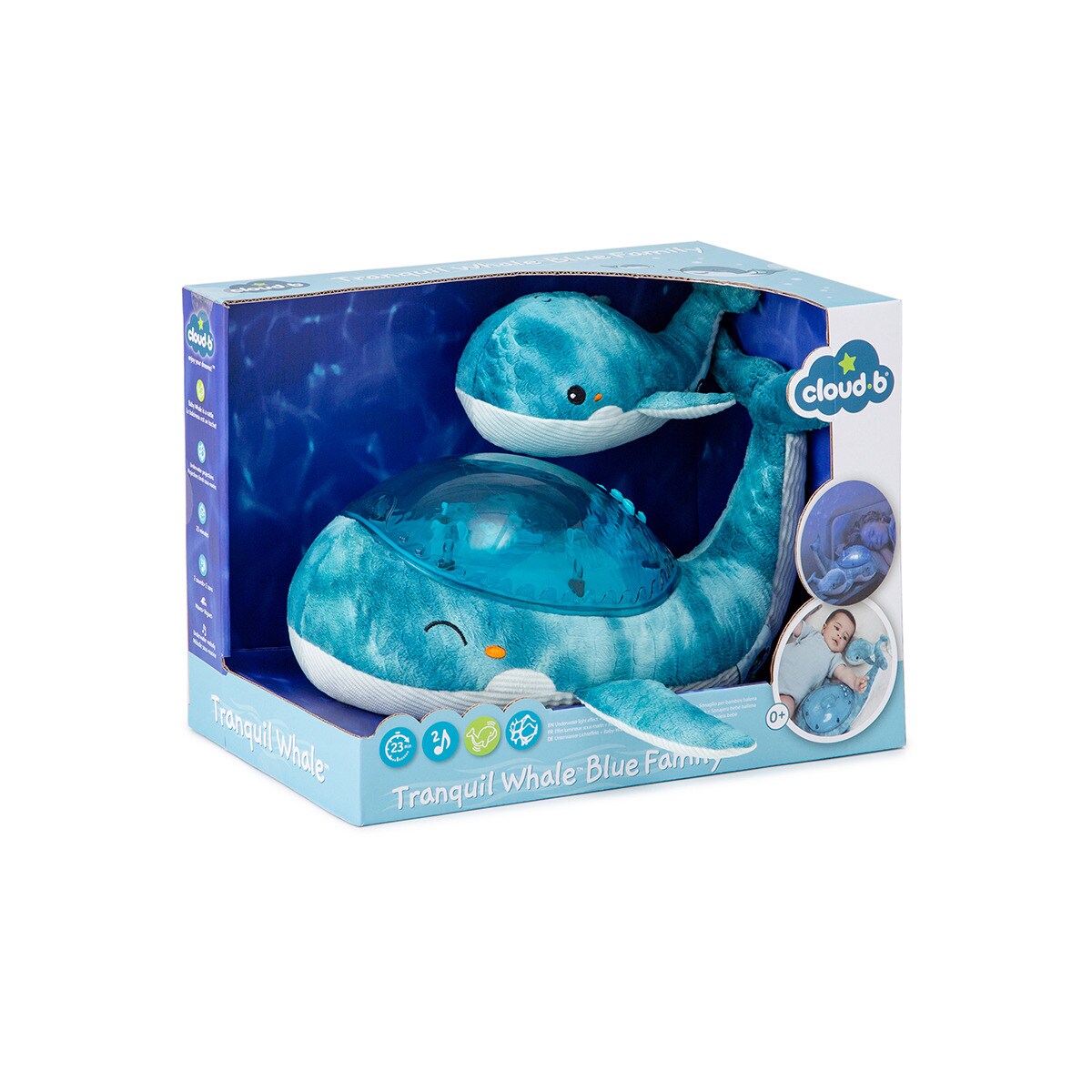 Projektor z grzechotką -Wieloryb niebieski - Cloud b® Tranquil Whale™ Blue Family