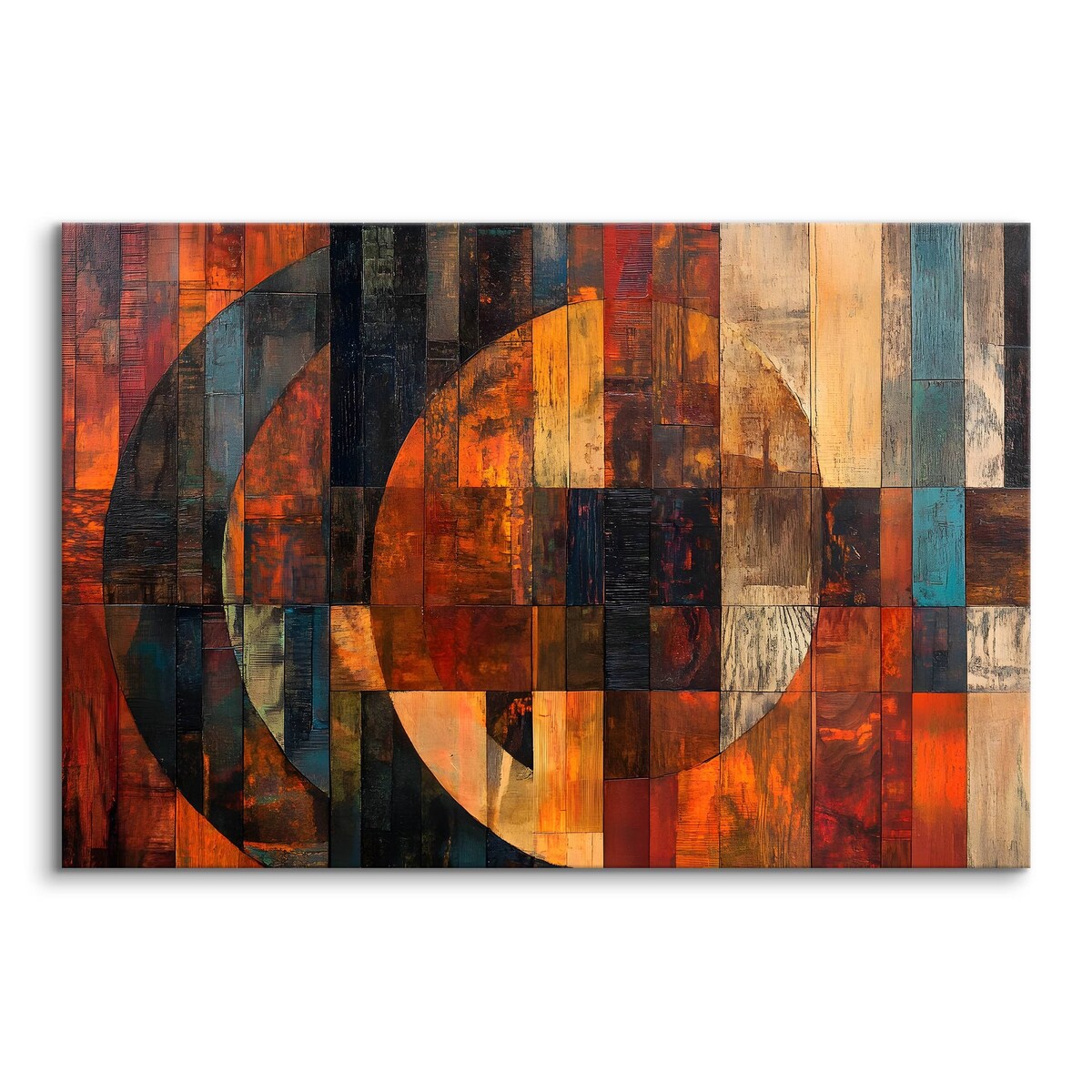 Obraz Na Płótnie Abstrakcja Dekoracyjne Okręgi Imitacja Drewna 120x80cm