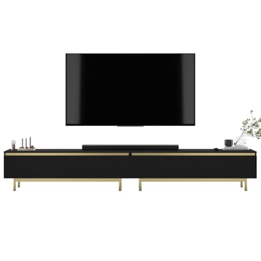 Nowoczesna Szafka RTV Glamour Komoda RTV Czarny Mat 280 cm złote akcenty