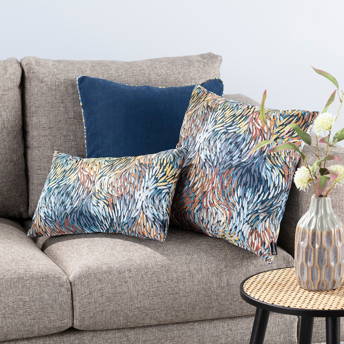 Zestaw poduszek do salonu Impressio blue, 43x43/45x45/ 47x28 cm