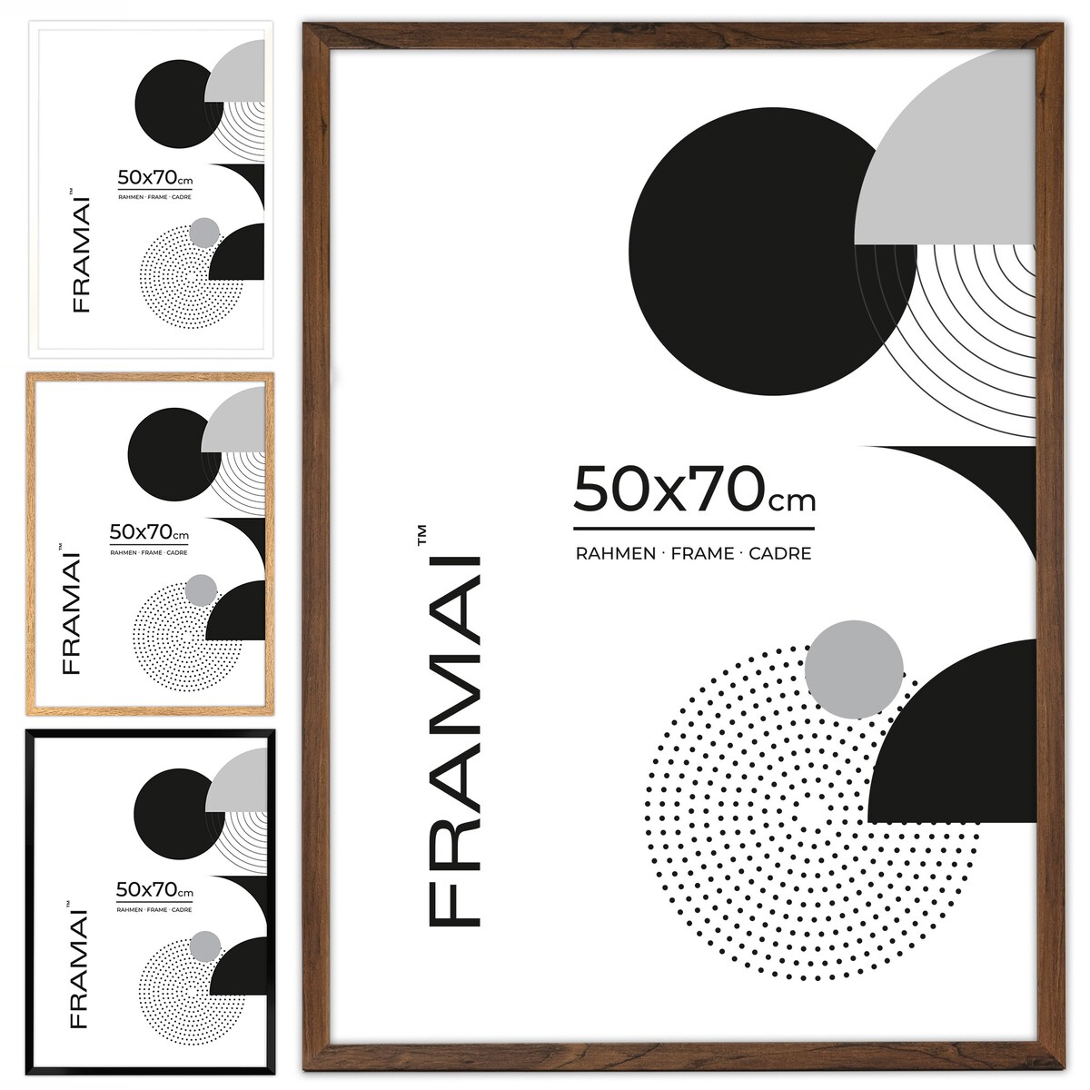 Ramka na zdjęcia 50x70 cm brązowa rama MDF z plexi do powieszenia pion poziom klasyczna ramka