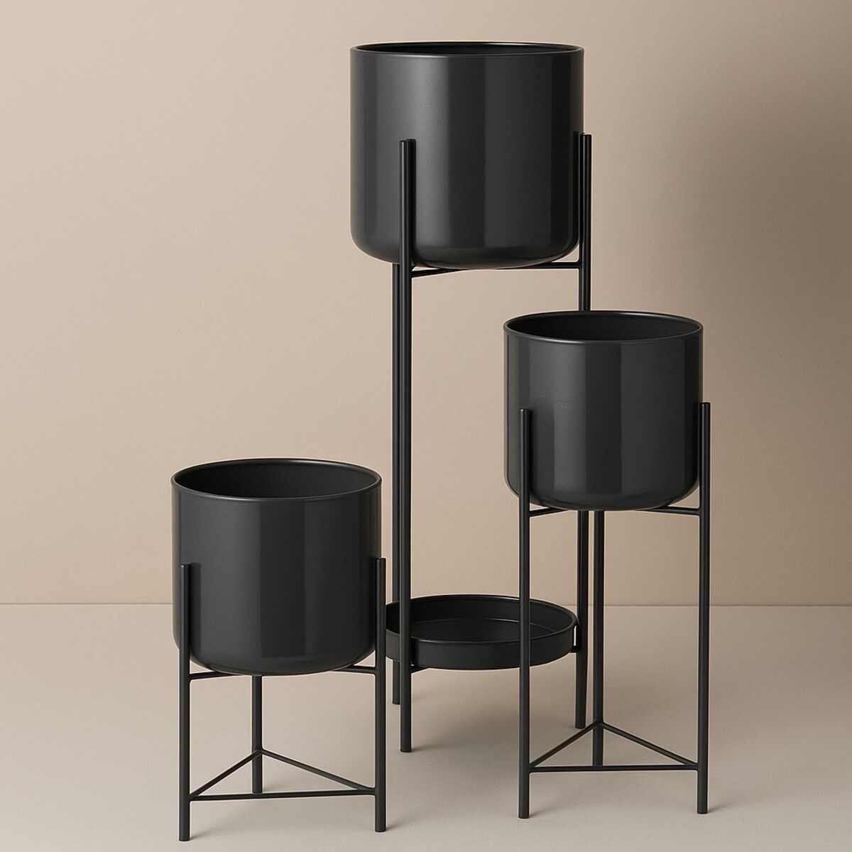 Kwietnik metalowy loftowy z 4 osłonkami 60/45/32x19/17x19/17 cm NARDO-2 antracytowy
