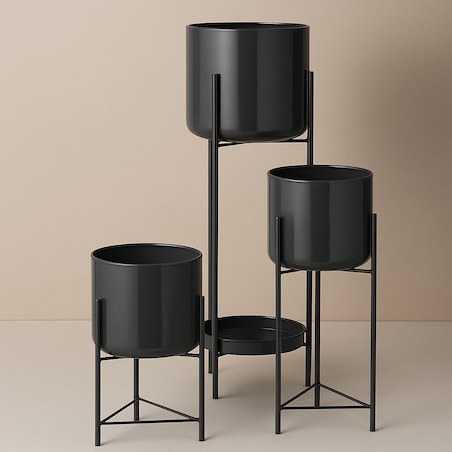Kwietnik metalowy loftowy z 4 osłonkami 60/45/32x19/17x19/17 cm NARDO-2 antracytowy