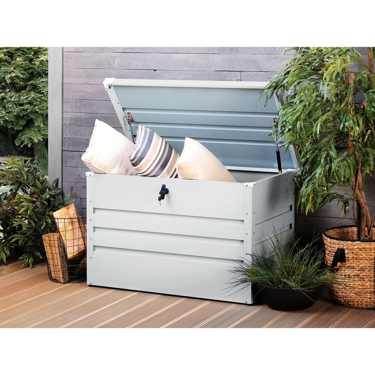 Skrzynia ogrodowa metalowa 300 l jasnoszara CEBROSA