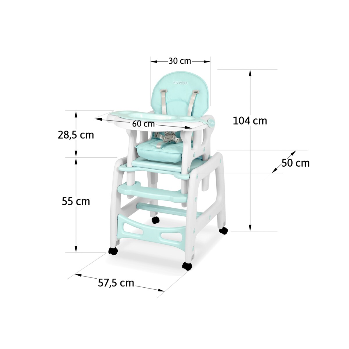 Krzesełko do karmienia sinco dla dzieci składane taca Ricokids + śliniak