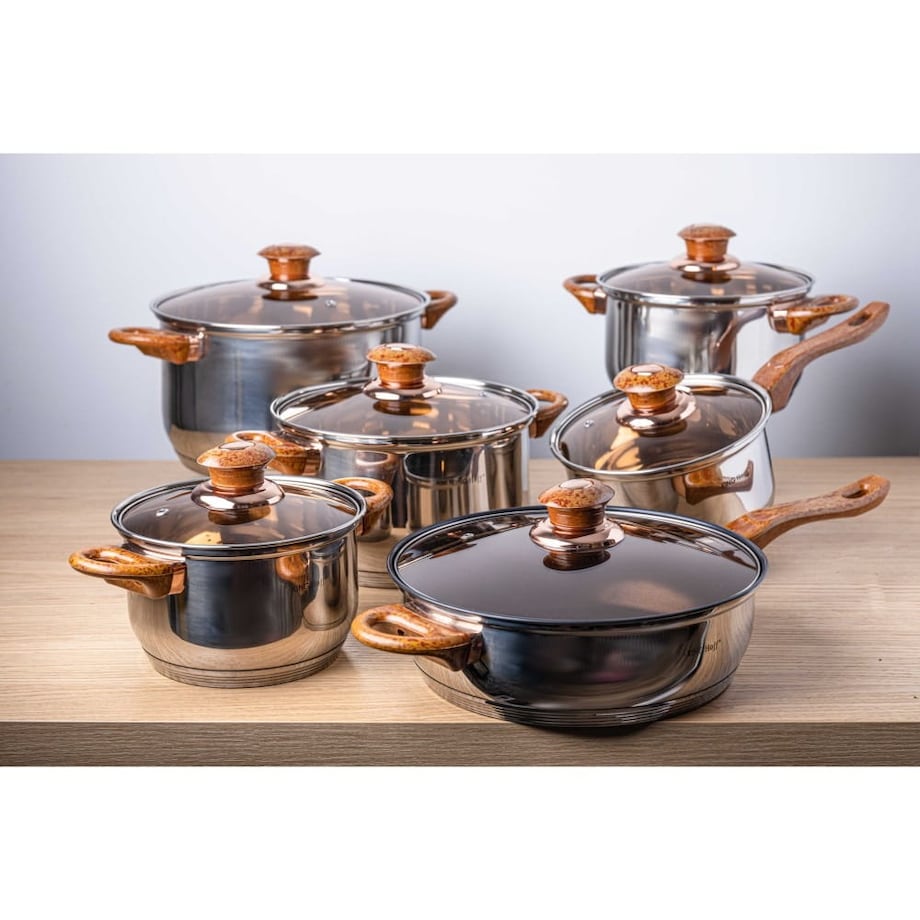 Zestaw garnków stalowych 12 ele. garnki indukcja komplet Jumbo Rosegold KINGHOFF