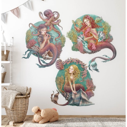Zestaw naklejek na ścianę, Małe syrenki, 100cm