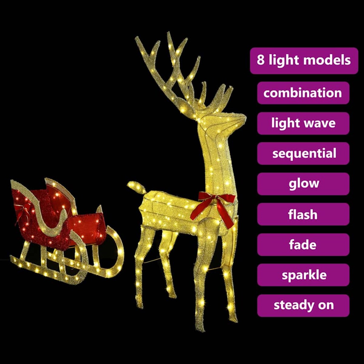 vidaXL Renifer ciągnący sanie Ciepła biel 70 x 26 x 128,5 cm tkanina