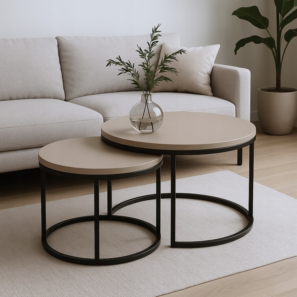 Stolik Kawowy KASZMIR LOFT DUO 2w1 Okrągły Zestaw JAPANDI BOHO Salon