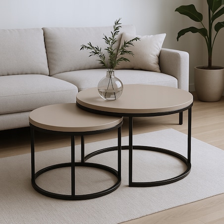 Stolik Kawowy KASZMIR LOFT DUO 2w1 Okrągły Zestaw JAPANDI BOHO Salon