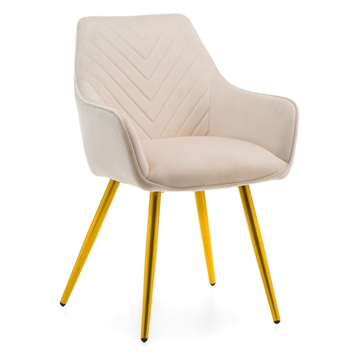 Krzesło tapicerowane welurowe do salonu jadalni VASTO beżowe nogi złote