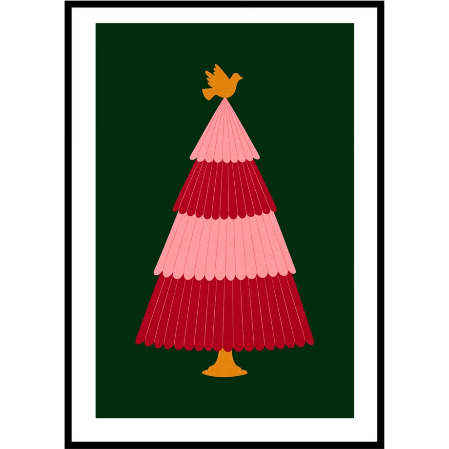 Poster Story, Plakat, Obraz - Kolorowa Choinka z Gołąbkiem, wymiary 30 x 42 cm